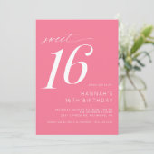 Hot Pink | Schattige Bright Cerise Sweet 16 Verjaa Kaart (Staand voorkant)