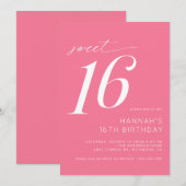 Hot Pink | Schattige Bright Cerise Sweet 16 Verjaa Kaart (Voorkant / Achterkant)