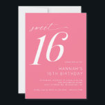 Hot Pink | Schattige Bright Cerise Sweet 16 Verjaa Kaart<br><div class="desc">Girly 16e verjaardag feestuitnodigingen met script accenten. Eenvoudig,  casual en . Heldere hete roze kleur met wit lettertype.</div>