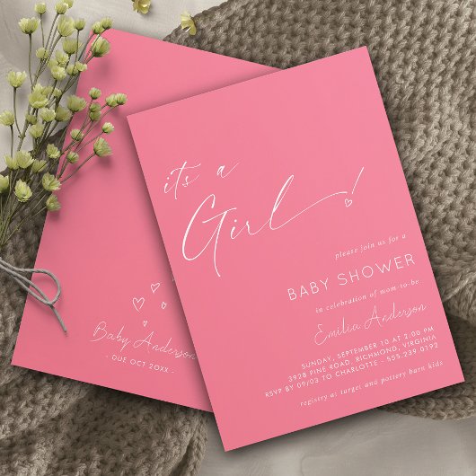 Hot Pink | Schattige Hart Het is een Meisje Baby s Kaart