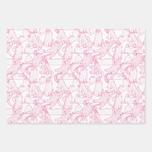 Hot Pink Scribble Cats – modern cute Pattern Inpakpapier Vel (Voorkant)