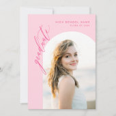 Hot Pink Script Afstuderen Foto Afstuderen Kaart (Voorkant)