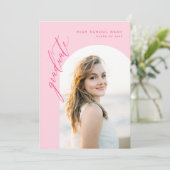 Hot Pink Script Afstuderen Foto Afstuderen Kaart (Staand voorkant)