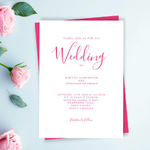 Hot Pink Script Font Wedding Kaart