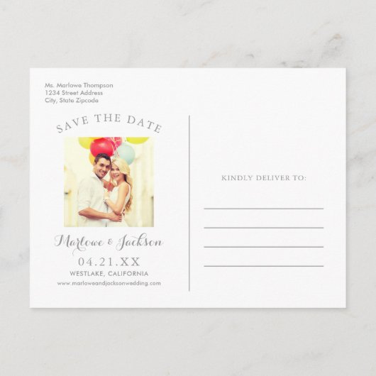 Hot Pink Script Overlay Foto Opslaan van de datum Aankondigingskaart (Achterkant)