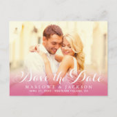 Hot Pink Script Overlay Foto Opslaan van de datum Aankondigingskaart (Voorkant)