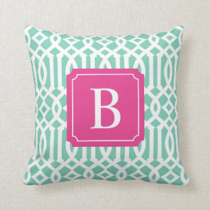 Hot Pink & Seafoam Trellis Sierkussen