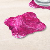 Hot Pink Sequin Kartonnen Onderzetters (Gekanteld)