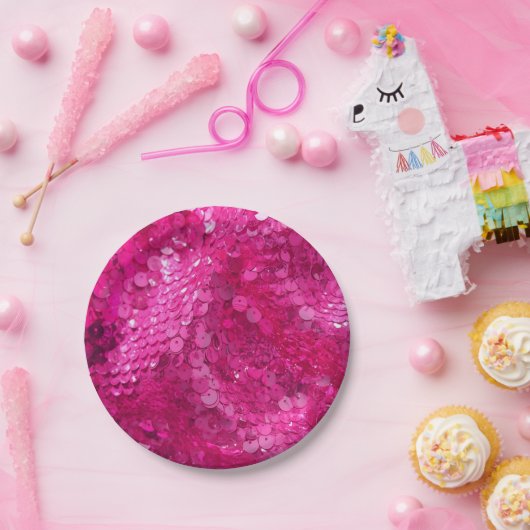 Hot Pink Sequin Papieren Bordje (Feest)