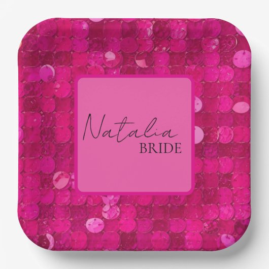 Hot Pink Sequin  Papieren Bordje (Voorkant)