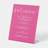 Hot Pink Signature Script Wedding Bar Menu Reclamebord Met Voetstuk (Voorkant)