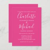 Hot Pink Signature Script Wedding Uitnodiging Briefkaart (Voorkant / Achterkant)