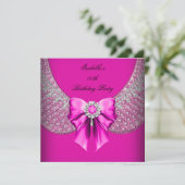Hot Pink Silver Elegant Birthday Party Kaart (Staand voorkant)