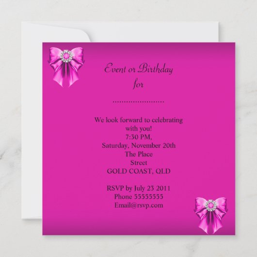 Hot Pink Silver Elegant Birthday Party Kaart (Achterkant)