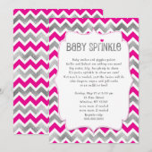 Hot Pink Silver Girl Baby Sprinkle Uitnodigingen (Voorkant / Achterkant)