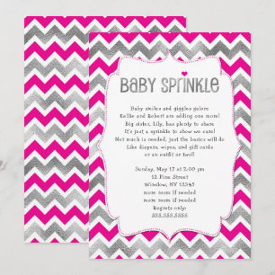 Hot-Pink Silver Girl Baby Sprinkle-uitnodigingen Kaart