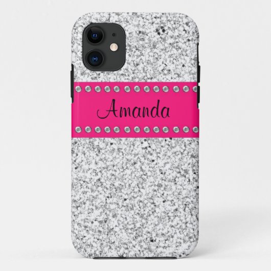 Hot Pink & Silver Glitter BLING iPhone 5 hoesje (Achterkant)