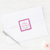 Hot Pink Silver Glitter Swirl Damask Bat Mitzvah Vierkante Sticker (Envelop)