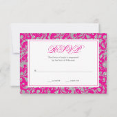 Hot Pink Silver Glitter Swirl Damask RSVP Kaartje (Voorkant)