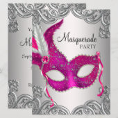 Hot Pink Silver Mask Masquerade Ball Party Kaart (Voorkant / Achterkant)