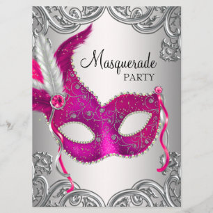 Hot Pink Silver Mask Masquerade Ball Party Kaart