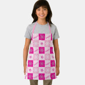 Hot Pink & Silver Peppermints Snowflakes Naam toev Schort (Insitu)