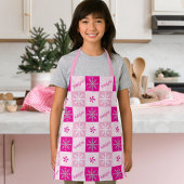 Hot Pink & Silver Peppermints Snowflakes Naam toev Schort