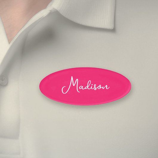 Hot Pink Simple Voornaam Script Naambadge
