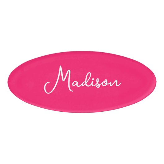 Hot Pink Simple Voornaam Script Naambadge (Voorkant)