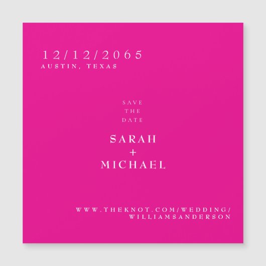 Hot Pink Simple Wedding Magnet Save the Date (Voorkant)