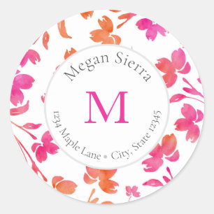 Hot Pink & Sinaasappel Waterverf Bloem Stems label