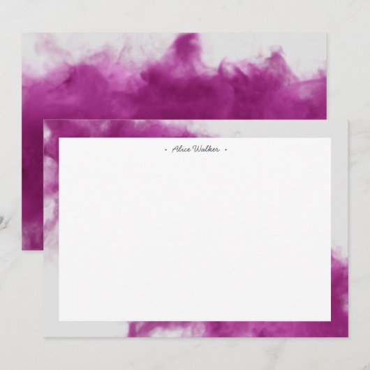 Hot pink smoke effect monogram notitiekaartje (Voorkant / Achterkant)
