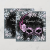 Hot Pink Snowflake Masquerade Party Uitnodigingen (Voorkant / Achterkant)
