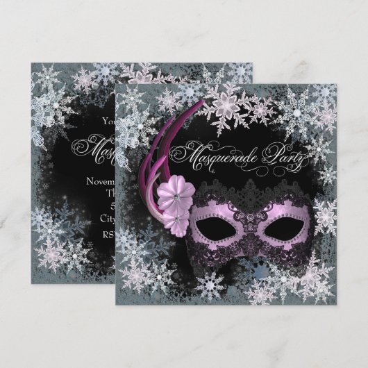 Hot Pink Snowflake Masquerade Party Uitnodigingen (Voorkant / Achterkant)