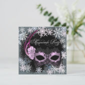Hot Pink Snowflake Masquerade Party Uitnodigingen (Staand voorkant)