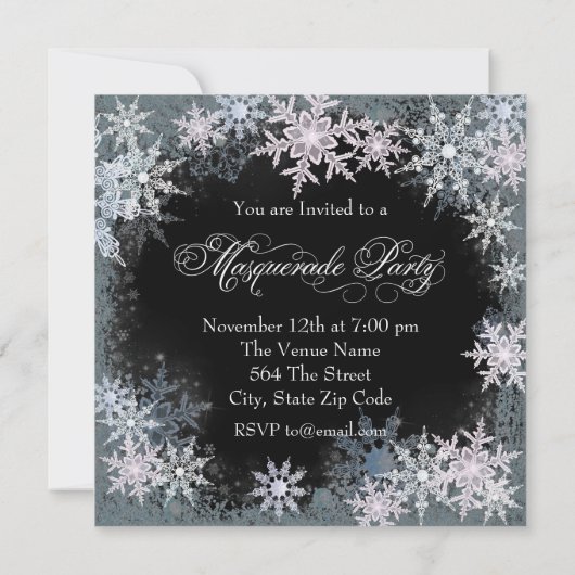Hot Pink Snowflake Masquerade Party Uitnodigingen (Achterkant)