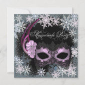 Hot Pink Snowflake Masquerade Party Uitnodigingen (Voorkant)