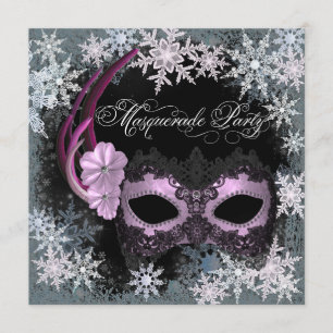 Hot Pink Snowflake Masquerade Party Uitnodigingen