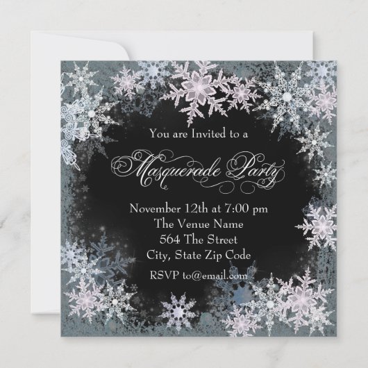 Hot Pink Snowflake Masquerade Party Uitnodigingen (Achterkant)