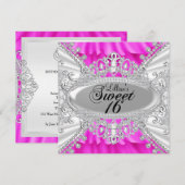 Hot Pink Sparkle Diamond Sweet 16 Invite Kaart (Voorkant / Achterkant)