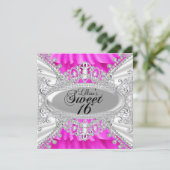 Hot Pink Sparkle Diamond Sweet 16 Invite Kaart (Staand voorkant)