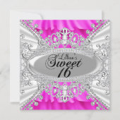 Hot Pink Sparkle Diamond Sweet 16 Invite Kaart (Voorkant)