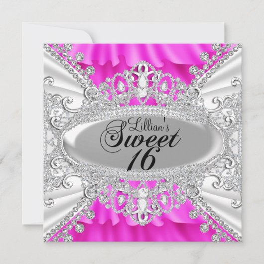 Hot Pink Sparkle Diamond Sweet 16 Invite Kaart (Voorkant)