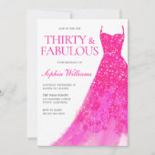 Hot Pink Sparkle Dress 30ste Verjaardag Party Kaart (Voorkant)
