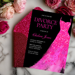 Hot Pink Sparkle Dress Echtscheiding Party Kaart
