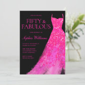 Hot Pink Sparkle Gown & Black 50ste verjaardagsfee Kaart (Staand voorkant)