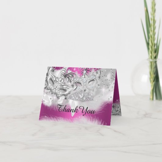 Hot Pink Sparkle Masquerade Dank u kaart (Voorkant)
