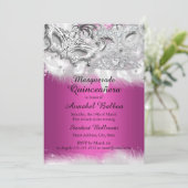 Hot Pink Sparkle Masquerade Quinceanera Invite Kaart (Staand voorkant)