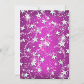 Hot Pink Sparkle Tiara Stars Quinceanera Kaart (Achterkant)
