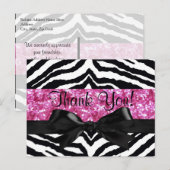 Hot Pink Sparkle Zebra Girly Girl Bedankt Opmerkin Briefkaart (Voorkant / Achterkant)